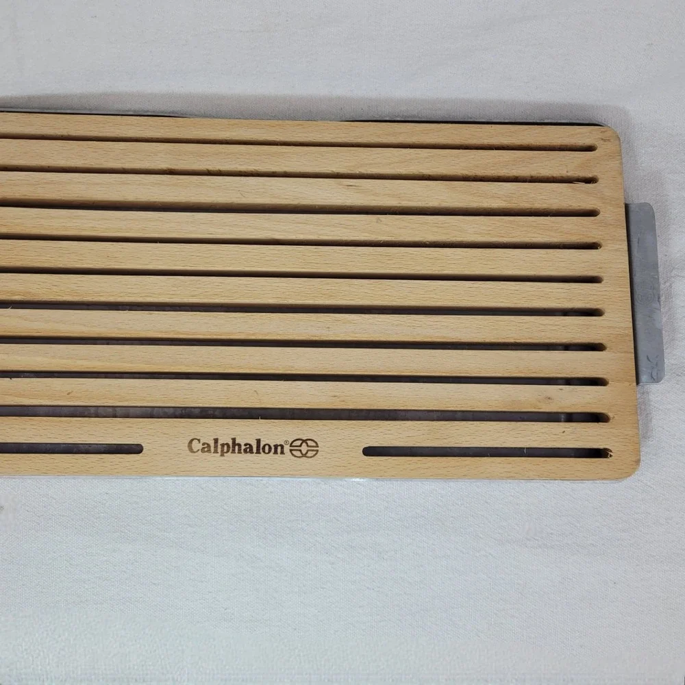 Calphalon Wood Bread Cutting Board with Metal Crumb Tray Slotted 19 Inch